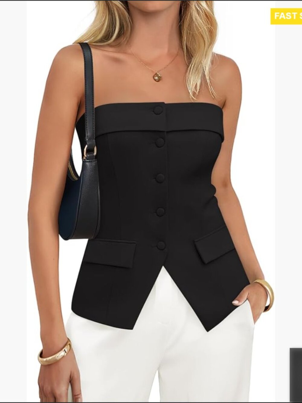 Strapless Blazer Vest Sleeveless Button Down Waistcoat Chic Office Party Wear